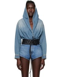 Alaïa - Blue Hooded Denim Bodysuit - Lyst