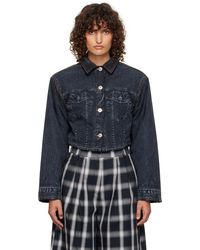 Pushbutton - Blouson Écourté Noir À Imprimé Trompe L'Œil De Style Denim - Lyst