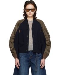 Sacai - Nylon Twill Knit Cardigan - Lyst