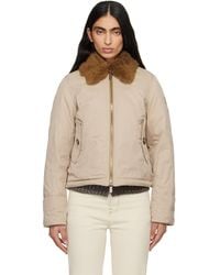 Burberry - Shearling Collar Gabardine Down Bomber Jacket - Lyst