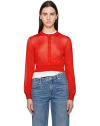 T By Alexander Wang - Cardigan Écourté Rouge À Logo Brodé - Lyst
