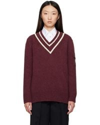 Moncler - Burgundy Padded V-Neck Sweater - Lyst