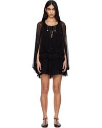 Chloé - Robe Courte Noire En Mousseline De Soie À Cape Intégrée - Lyst
