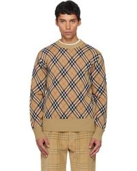 Burberry - ベージュ チェック ウール セーター - Lyst