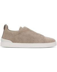 Zegna - Taupe Canvas Triple Stitch Sneakers - Lyst