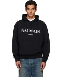 Balmain - Pull À Capuche Noir À Logo Imprimé - Lyst