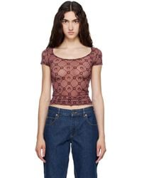 Marine Serre - Burgundy Moonogram Mesh Flock T-Shirt - Lyst