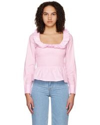 Ganni - Pink Smock Blouse - Lyst