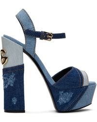 Dolce & Gabbana - Sandales à talon bottier bleues en denim à plateforme et à patchwork - Lyst