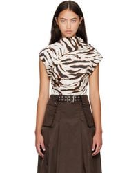 Ganni - Off- Printed Stretch Cotton Ruched Top - Lyst