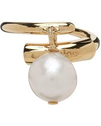 Chloé Leather Darcey Square Pearl Ring in Metallic | Lyst
