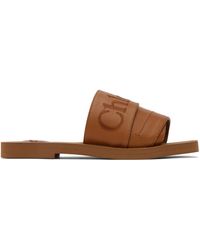 Chloé - Woody Logo-print Leather Sandals - Lyst