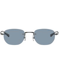 Montblanc - Gunmetal & Blue Rectangular Sunglasses - Lyst