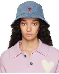 Ami Paris - Cotton Ami De Coeur Embroidery Bucket Hat - Lyst