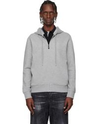 BOSS - Pull À Capuche Gris En Jersey Extensible De Coton À Logo Et À Glissière - Lyst