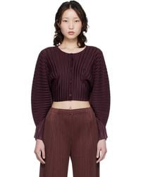 Pleats Please Issey Miyake - Burgundy Rib Pleats January Cardigan - Lyst