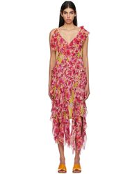 Dries Van Noten - Ruffled Floral-print Silk-blend Chiffon Midi Dress - Lyst