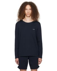 BOSS - Navy Embroidered Long Sleeve T-shirt - Lyst