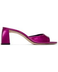 BY FAR - Pink Romy Metallic Patent Leather Heeled Sandals - Lyst
