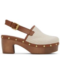 Moschino - Off-white & Brown Allover Logo Canvas Mules - Lyst