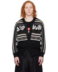 Sacai - Cardigan noir à rayures et motif en tricot jacquard - Lyst