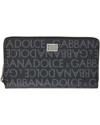 Dolce & Gabbana - Portefeuille gris à motif en tissu jacquard - Lyst