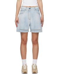 MSGM - Short Bleu En Denim Lavé À Ornements En Broderie Anglaise - Lyst
