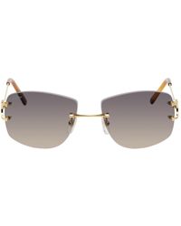 Cartier - Gold Rimless Square Sunglasses - Lyst