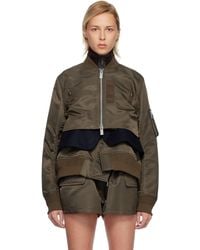 Sacai - Khaki Nylon Twill & Wool Melton Blouson Jacket - Lyst