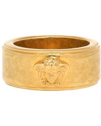 Versace Gold And Black Logo Ring - Metallic