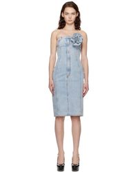 Area - Flower Corsage Strapless Denim Midi Dress - Lyst