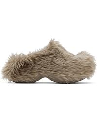 Balenciaga - Taupe Crocs Edition Fake Fur Mules - Lyst