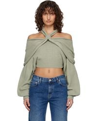 Balmain - Pull À Manches Longues Vert En Soie À Logo - Lyst