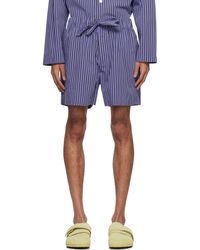 Tekla - Short de pyjama bleu et brun à cordon coulissant - Lyst