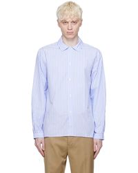 Officine Generale - White & Blue Eloan Long Sleeve Shirt - Lyst