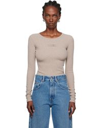 MM6 by Maison Martin Margiela - Taupe Wool-Blend Rib Jersey Long-Sleeved T-Shirt - Lyst