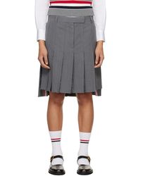 Thom Browne - Wool Seersucker Pleated Low Rise Miniskirt - Lyst