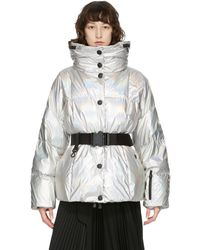 3 MONCLER GRENOBLE Silver Down Metallic Coat
