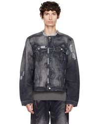 CAMPERLAB - Distorted Print Distressed Denim Jacket - Lyst