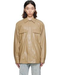 WOOYOUNGMI - Beige Paneled Faux-leather Shirt - Lyst