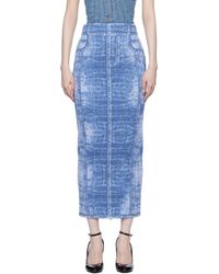 Balmain - Jupe Midi Bleue En Tricot À Image Trompe L'Œil De Style Denim - Lyst