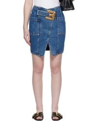 Balmain - Short Denim Belt Midi Skirt - Lyst