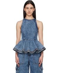 Alaïa - Peplum Denim Top - Lyst