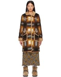 Anna Sui Faux-shearling Ombre Plaid Coat - Brown