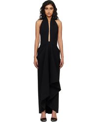 Givenchy - Robe Longue Drapée Noire En Laine - Lyst