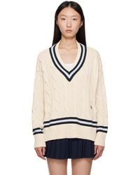 Sporty & Rich - Off- 'Src' Cableknit V-Neck Sweater - Lyst