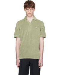 Fred Perry - Polo Kaki En Tissu Éponge À Col Ouvert - Lyst