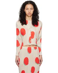 Pleats Please Issey Miyake - Off-white & Red Bean Dots Cardigan - Lyst