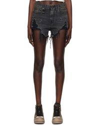R13 - Black Shredded Slouch Shorts - Lyst