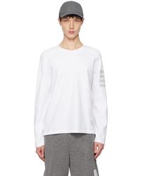 Thom Browne - White 4-bar Stripe Long Sleeve T-shirt - Lyst